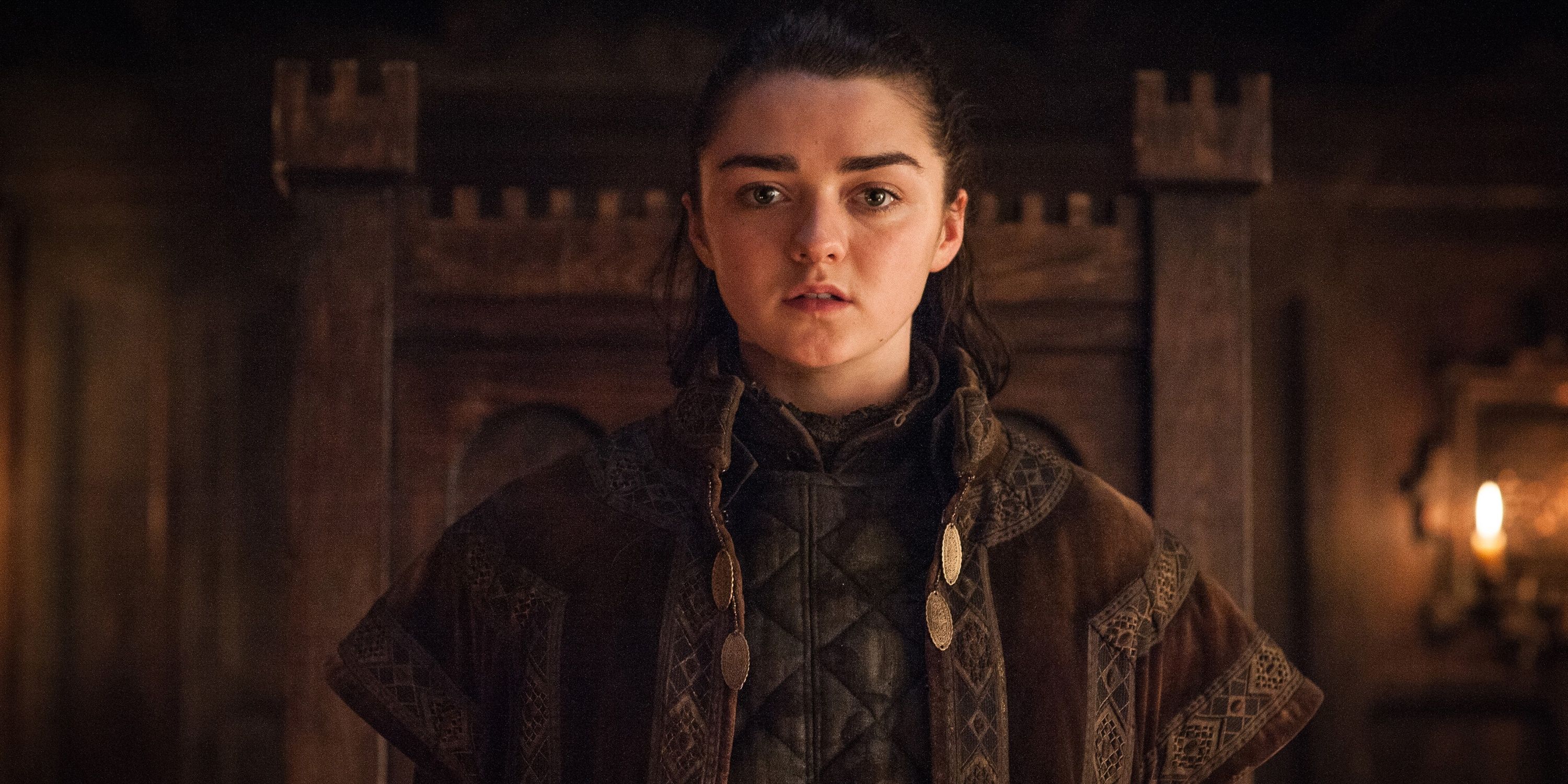 Maisie Williams as Arya Stark wearing Walder Frey's clothes in Game of Thrones